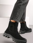  Botine Chelsea Negre din Piele Întoarsă Ecologică pe Talpă Groasă cu Protector Alske
