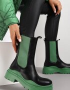  Botine Chelsea Negru-Verde cu Inserții Colorate și Talpă Balke