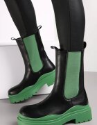  Botine Chelsea Negru-Verde cu Inserții Colorate și Talpă Balke