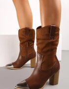  Botine Cowboy Maro cu toc cu vârf metalic ascuțit Cascatha