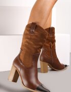  Botine Cowboy Maro cu toc cu vârf metalic ascuțit Cascatha