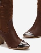  Botine Cowboy Maro cu toc cu vârf metalic ascuțit Cascatha