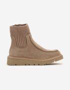  Botine din eco-piele întoarsă bej închis cu carâmb ajustat striat pe pană joasă Manzina