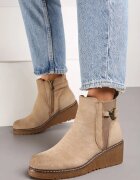  Botine Ghete Chelsea Bej cu Pană Decorate cu Aplicație Metalică Savianae