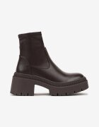  Botine Maro cu Toc Gros și Platformă Ușoară cu Gambă Aderentă Irinda