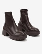  Botine Maro cu Toc Gros și Platformă Ușoară cu Gambă Aderentă Irinda
