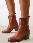  Botine Maro cu toc gros stil cowboy cu catarame Irivaria