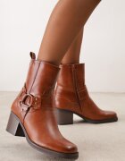  Botine Maro cu toc gros stil cowboy cu catarame Irivaria