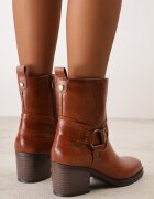  Botine Maro cu toc gros stil cowboy cu catarame Irivaria