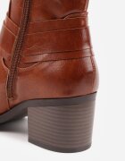  Botine Maro cu toc gros stil cowboy cu catarame Irivaria