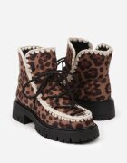  Botine Maro din piele intoarsă ecologică cu imprimeu leopard cu un set suplimentar de șireturi decorate cu broderie Noledi