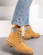  Botine Maro tip trapper cu talpă plată cu cusături și zirconii
