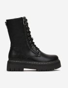  Botine Negre Cu șireturi Stil Worker cu talpă groasă Isolte