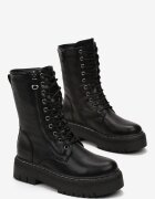  Botine Negre Cu șireturi Stil Worker cu talpă groasă Isolte