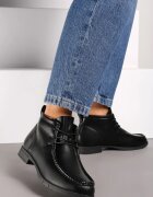  Botine Negre cu Talpă Plată cu Șireturi Decorate cu Cusături Itterisa
