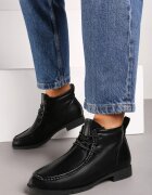  Botine Negre cu Talpă Plată cu Șireturi Decorate cu Cusături Itterisa