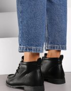  Botine Negre cu Talpă Plată cu Șireturi Decorate cu Cusături Itterisa