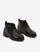  Botine Negre cu Talpă Plată cu Șireturi Decorate cu Cusături Itterisa