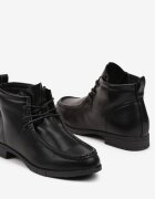  Botine Negre cu Talpă Plată cu Șireturi Decorate cu Cusături Itterisa