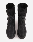 Botine Negre cu Tijă Neregulată Decorată cu Curele și Catarame Zinbelle