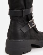  Botine Negre cu Tijă Neregulată Decorată cu Curele și Catarame Zinbelle