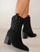  Botine Negre cu toc bloc stil cowboy Irilianne