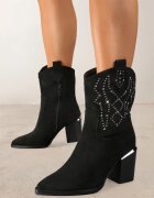  Botine Negre cu toc bloc stil cowboy Irilianne