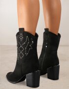  Botine Negre cu toc bloc stil cowboy Irilianne