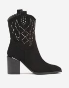  Botine Negre cu toc bloc stil cowboy Irilianne