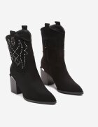  Botine Negre cu toc bloc stil cowboy Irilianne