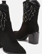  Botine Negre cu toc bloc stil cowboy Irilianne