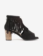  Botine Negre cu toc gros cu franjuri și decupaje Vadyth