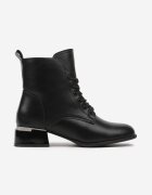  Botine Negre cu toc gros cu ornament metalic la toc Iriva