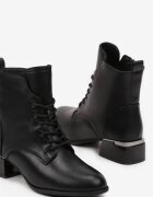  Botine Negre cu toc gros cu ornament metalic la toc Iriva