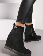  Botine Negre decorate cu zirconii pe toc pană Calgrana