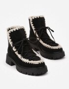  Botine Negre din eco-piele intoarsă cu un set suplimentar de șireturi decorate cu broderie Noledi