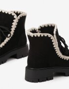  Botine Negre din eco-piele intoarsă cu un set suplimentar de șireturi decorate cu broderie Noledi