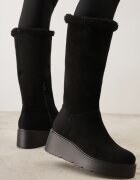  Botine Negre pe Pană Ornate cu Blană de Miel și cu Guler Întors Irissinae