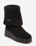  Botine Negre pe Pană Ornate cu Blană de Miel și cu Guler Întors Irissinae