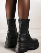  Botine Negre pe Platformă Dublă cu Gambă Aderentă Belariel Negre