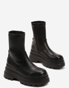  Botine Negre pe Platformă Dublă cu Gambă Aderentă Belariel Negre