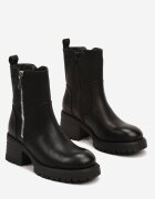  Botine Negre pe Toc Gros cu Imitație de Fermoar Rialitha