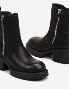 Botine Negre pe Toc Gros cu Imitație de Fermoar Rialitha