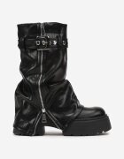  Botine Negre Rock cu platformă cu curea decorativă și fermoar și parte superioară răsfrântă Merine