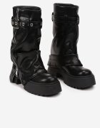  Botine Negre Rock cu platformă cu curea decorativă și fermoar și parte superioară răsfrântă Merine