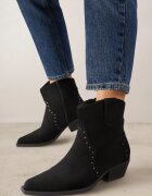  Botine Negre stil Cowboy din ecovelur și cu vârf ascuțit Nevelara