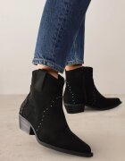  Botine Negre stil Cowboy din ecovelur și cu vârf ascuțit Nevelara