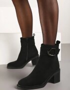 Botine Negre tip Chelsea cu toc gros cu baretă decorativă și cataramă Irissara