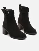  Botine Negre tip Chelsea cu toc gros cu baretă decorativă și cataramă Irissara