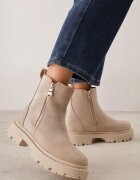  Botine Plate Bej închis cu fermoar Tinaferr